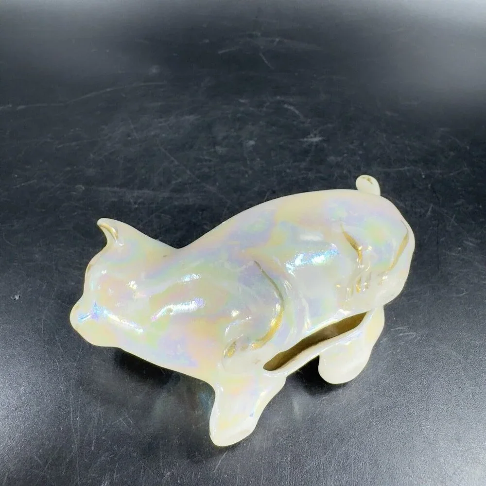 Vintage 1980s Ceramic Porcelain Luster Ware Iridescent Finish Kitty Cat Figurine